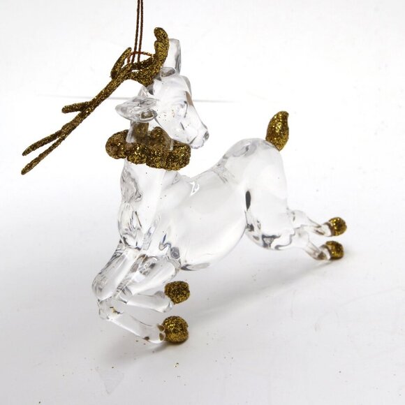 Vintage Avon Acrylic Glass Snowman & Reindeer Christmas Ornament Gold Silver - Picture 10 of 10